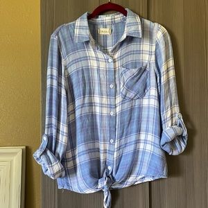 Altar’d State Periwinkle Button zip Plaid Flannel with Front tie